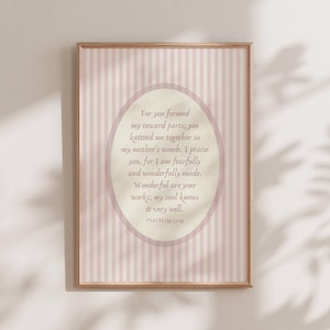 Psalm 139 Vintage Nursery Print, Baby Girl Nursery Decor, Christian Nursery Wall Art, Pink Wall Art Nursery, Digital Download Prints