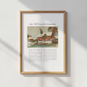 Go Tell It on the Mountain Hymne Print, druckbare Weihnachtswandkunst, Vintage Christian Hymne Art, Christmas Carol Lyric, Weihnachtliche Wohnkultur
