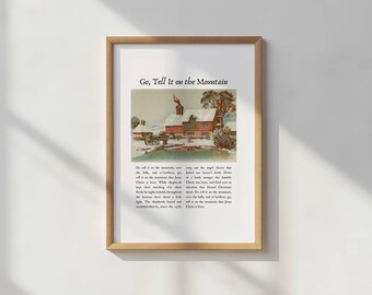 Go Tell It on the Mountain Hymn Print, Printable Christmas Wall Art, Vintage Christian Hymn Art, Christmas Carol Lyric, Christmas Home Decor