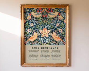 Vintage Hymn Print, Come Thou Fount Wall Art, Christian Home Decor, Colorful Christian Decor, Large Printable Poster, Worship Lyrics Artwork