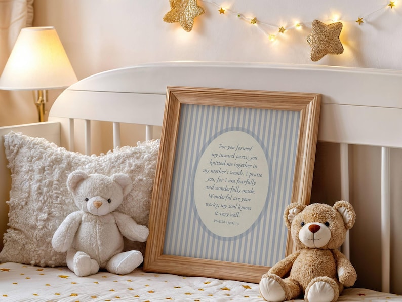 Psalm 139 Vintage Nursery Print Blue, Baby Boy Scripture Wall Art, Antique Bible Verse Poster, Children's Bedroom Decor, Digital Download image 5