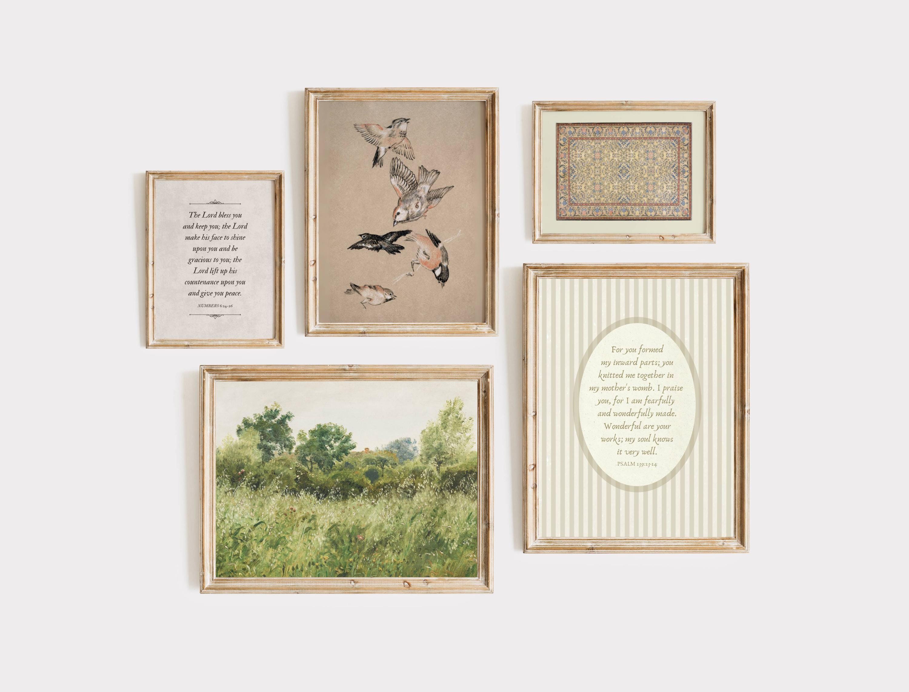 Vintage Nursery Gallery Wall Gender Neutral Psalm 139 Baby Girl Room Christian Wall Art Baby Boy Nursery Print Bundle Wall Decor Set of 5