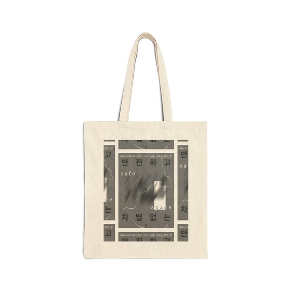 SPACE SHIM Safe Space in Korean, Cotton Canvas Tote Bag