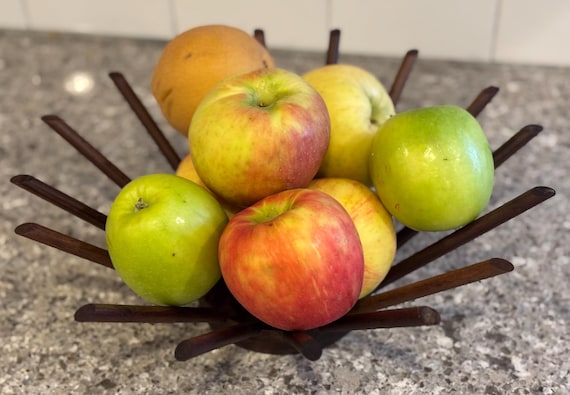 Large Handcrafted 13” x 5” Walnut Fruit Bowl.  Spiked bowl, wooden bowl, centerpiece.