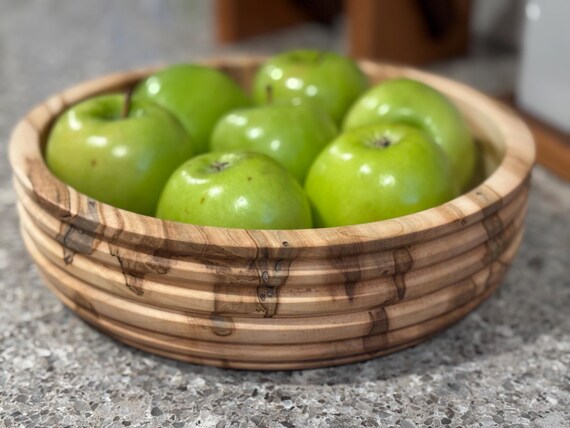 Large Hand Turned Ambrosia Maple Wooden Bowl 10" X 3"