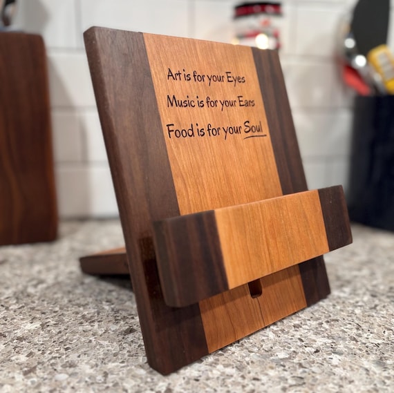 Personalized Wooden iPad and Cookbook Stand: Adjustable Hardwood Book and Tablet Display