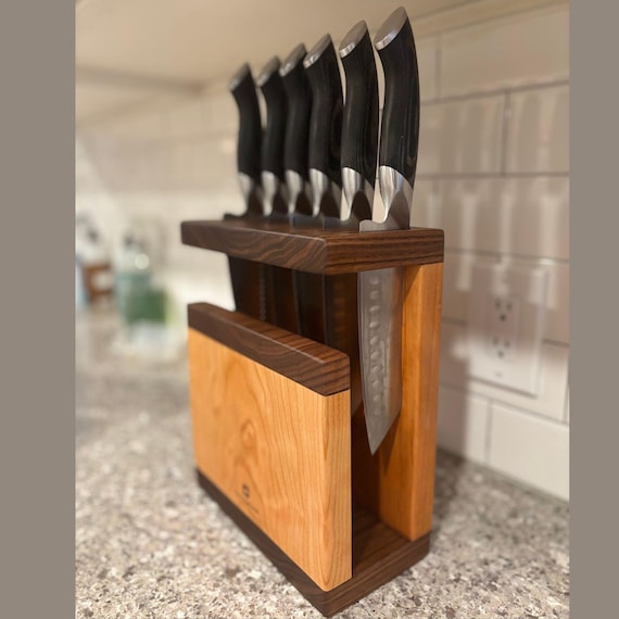 Personalized Walnut & Cherry Knife Block: Open Style, 8+ Capacity