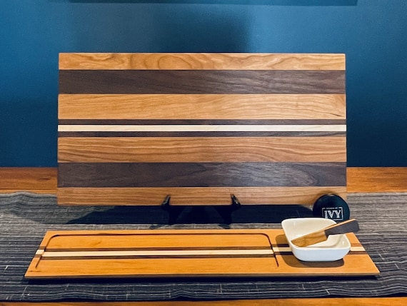 Large Charcuterie Board and Serving Tray Gift Set. Handcrafted from Walnut, Cherry, and Maple hardwoods