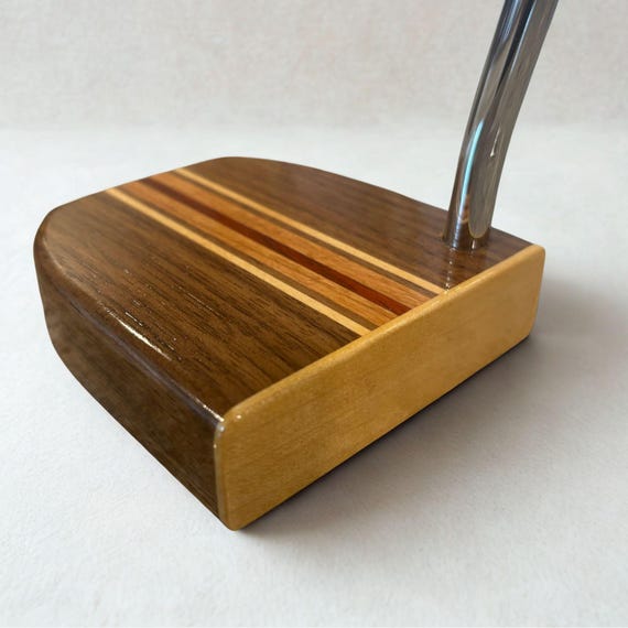Custom Engraved Wood Golf Putter: Walnut, Cherry, Maple with Padauk Center Stripe