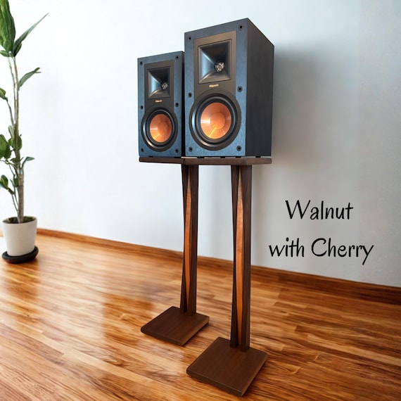 Custom Walnut and Cherry Wood Speaker Stands: Reflex Design HiFi Audio Pair