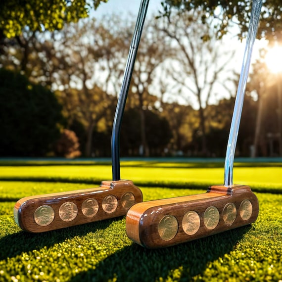 Handcrafted Copper Penny Golf Putter: Walnut & Cherry Wood Blade Style