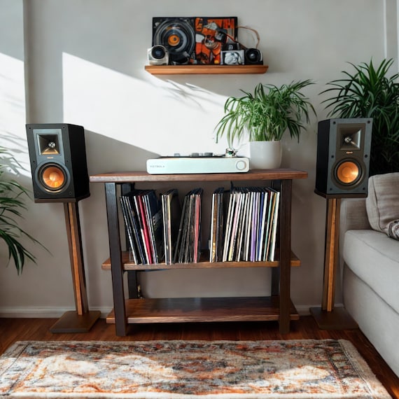 Solid Wood Speaker Stands: Custom Walnut and Cherry Inverted Design, Set of 2 stands