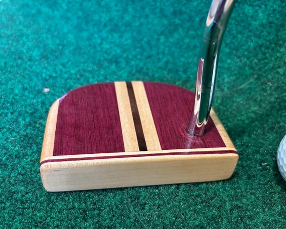 Wood Golf Putter handcrafted with steel shaft and leather grip.  Gift for Golfer, Retirement Gift, Gift for Him, Gift for Her, Golf Gift