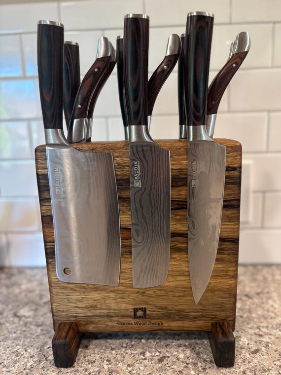 Personalized Black Limba Magnetic Knife Block:  12+ Knife Holder