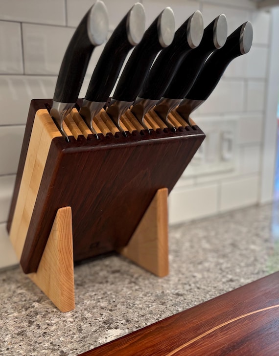 Personalizable Brazilian Cherry & Maple Knife Block.