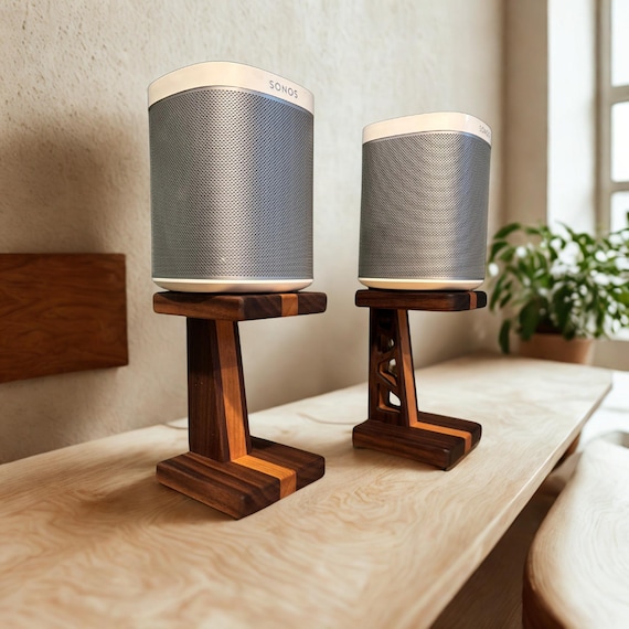 Handcrafted Walnut & Cherry Wood Speaker Stands: Angled Design, Set of 2