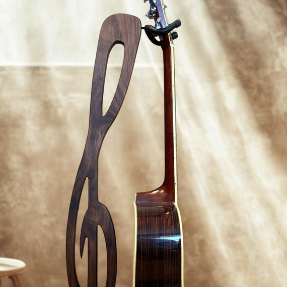 Walnut Guitar Stand: Treble Clef Music Note Design, Handcrafted Hanging Stand