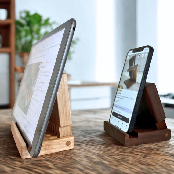 Folding Wooden Tablet Stand: Adjustable iPad & iPhone Holder