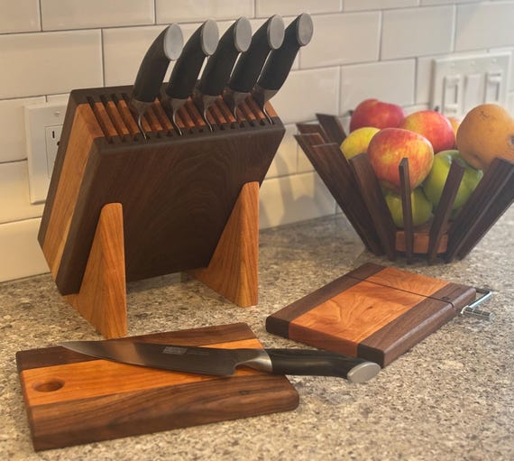 Personalizable Walnut and Cherry Knife Block.