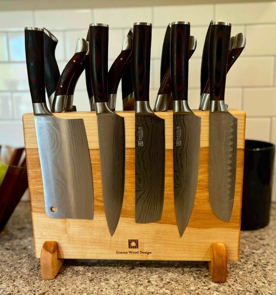 Personalized Extra Large Magnetic Maple Heartwood Knife Block. 18+ Knife holding capacity.