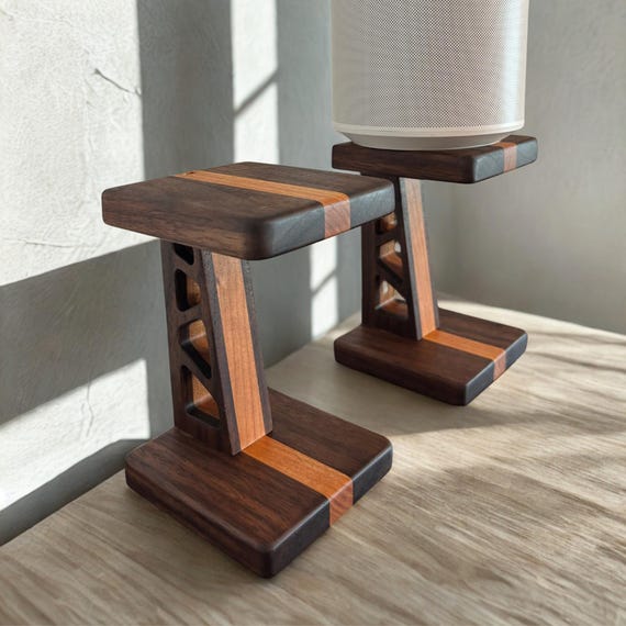 Wood Speaker Stand Set (2 stands): Walnut and Cherry Geometric Design
