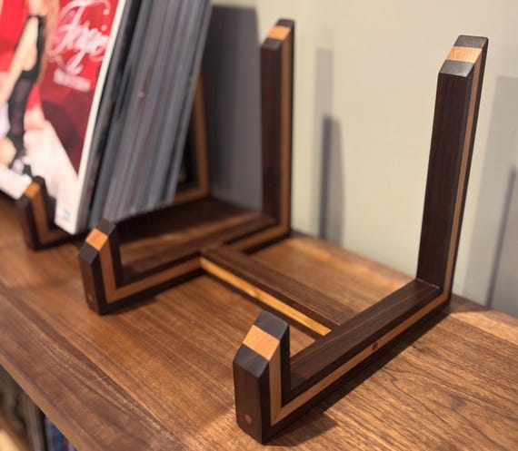 Walnut & Cherry Vinyl Record Flip Rack: Handcrafted Record Storage
