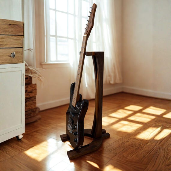Wooden Guitar Stand: Reflex Design Handcrafted Walnut and Cherry Stand