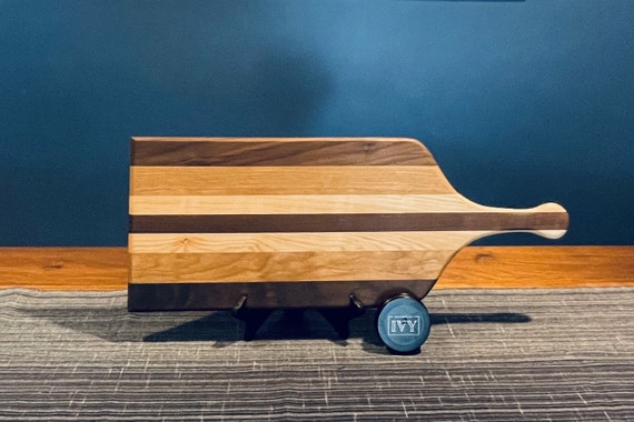 Long Personalized Charcuterie Board w/ handle crafted from Walnut, Cherry, and Hard Maple