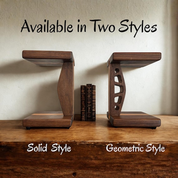 Wood Speaker Stand Set: Curved Walnut and Cherry Design for desktop, gaming, and office.