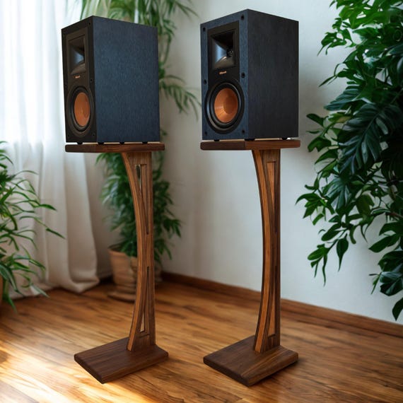 Walnut & Cherry Speaker Stands: The "Aria" Design, Set of 2 stands.  Recessed or Cutout Options