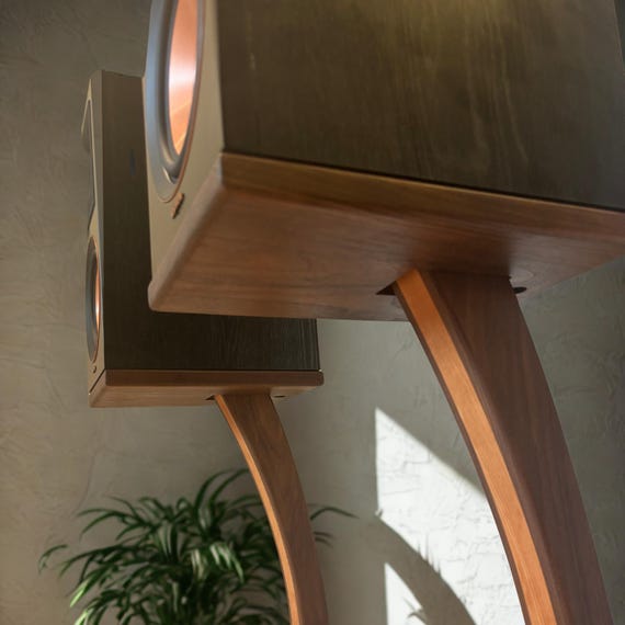 Walnut & Cherry Speaker Stands:  The "Milano" Arched Design, Set of 2 stands.  Customizable base sizes.