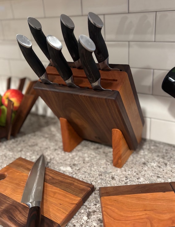 Personalizable Walnut and Cherry Knife Block