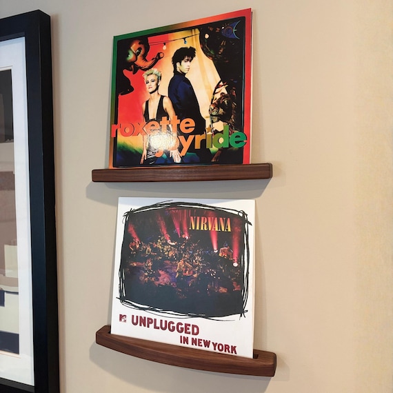 Curved Wood Floating Vinyl Record Shelves: Wall Mounted Album Display