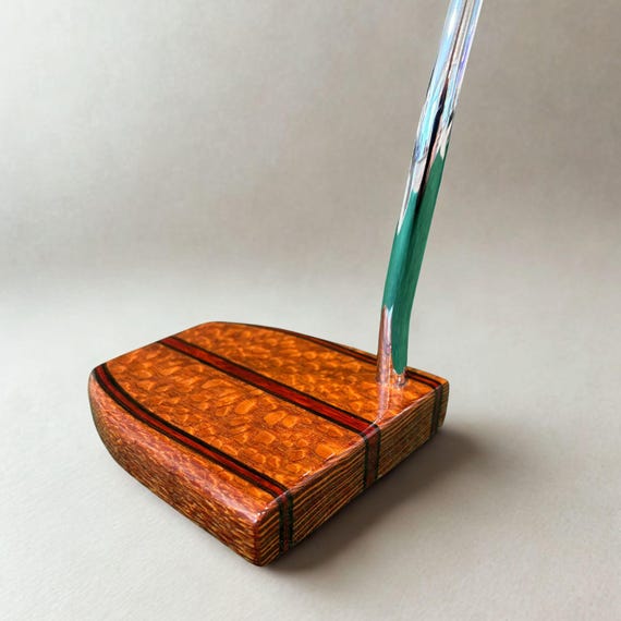 Custom Wood Golf Putter: Leopardwood with Padauk and Black Wenge Stripes
