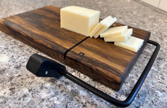 Personalized Black Limba Cheese Slicer: Rustic Kitchen Decor