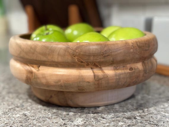 Large Hand Turned Ambrosia Maple Wooden Bowl 10" X 4"