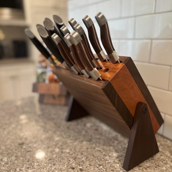 Personalized Adjustable Walnut & Cherry Knife Block