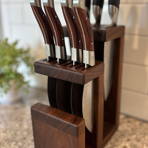 Custom Engraved Walnut & Cherry Knife Block: 16 Slot, 8+ Knife Holding Capacity