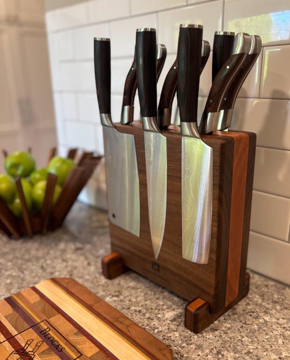Personalized Magnetic Walnut & Cherry Knife Block