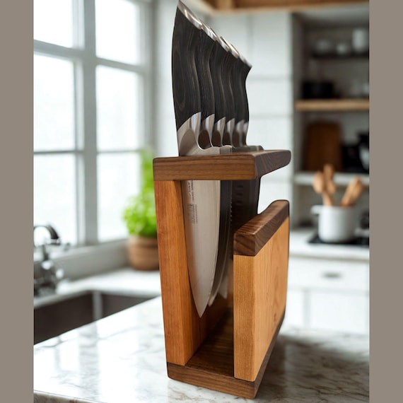 Personalized Walnut & Cherry Knife Block: Open Style, 8+ Capacity