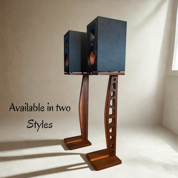 Handcrafted Wood Speaker Stands: Walnut and Cherry Curved Design, Set of 2 stands