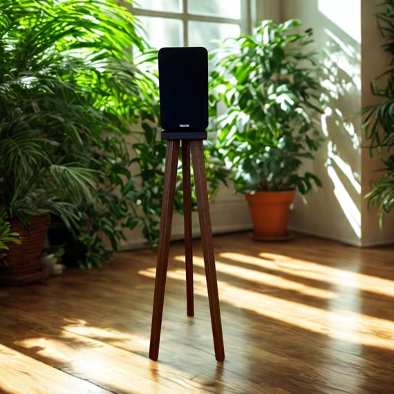 Walnut Speaker Stands: Three Leg Slim Pedestal Design, Set of 2 stands