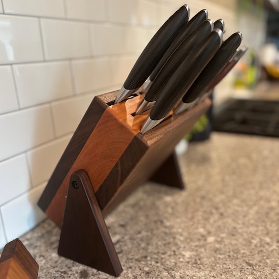 Personalized Adjustable Walnut & Cherry Knife Block