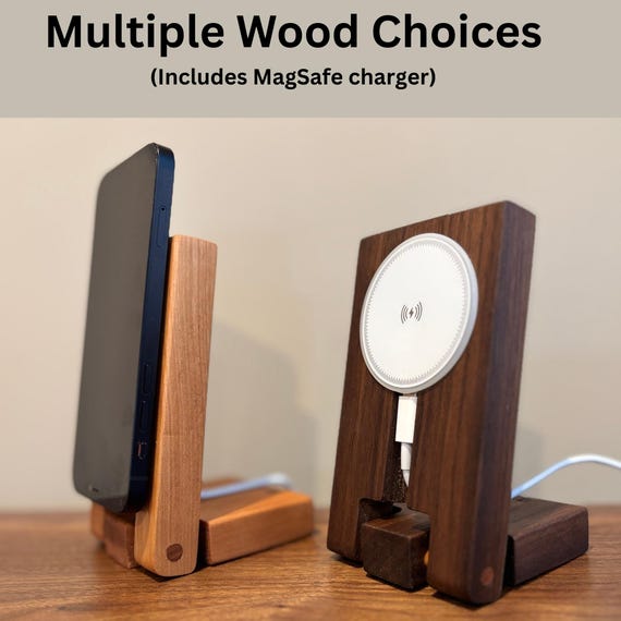 Adjustable Wooden MagSafe Phone Charger: Handcrafted Desk Charging Station,  iPhone stand.