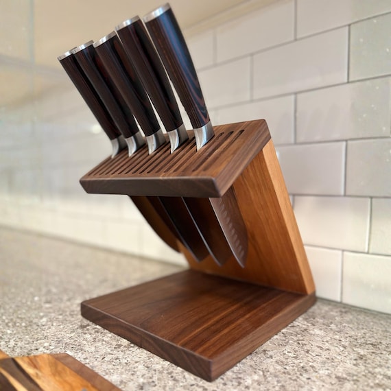 Walnut & Cherry Magnetic Knife Block:  16 Slot 8+ Chef Knife Holder
