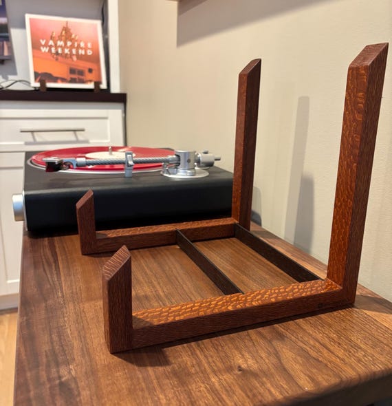 Vinyl Record Display Flip Rack: Handcrafted from Leopardwood & Black Wenge