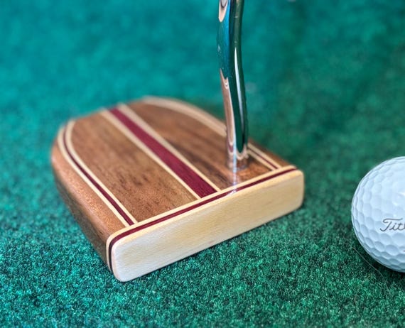 Wood Golf Putter handcrafted with steel shaft and leather grip.  Gift for Golfer, Retirement Gift, Gift for Him, Gift for Her, Golf Gift.