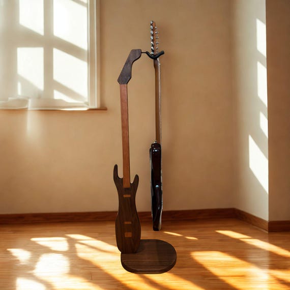 Wooden Guitar Stand: Hanging Guitar Design Handcrafted Walnut and Cherry Inlays