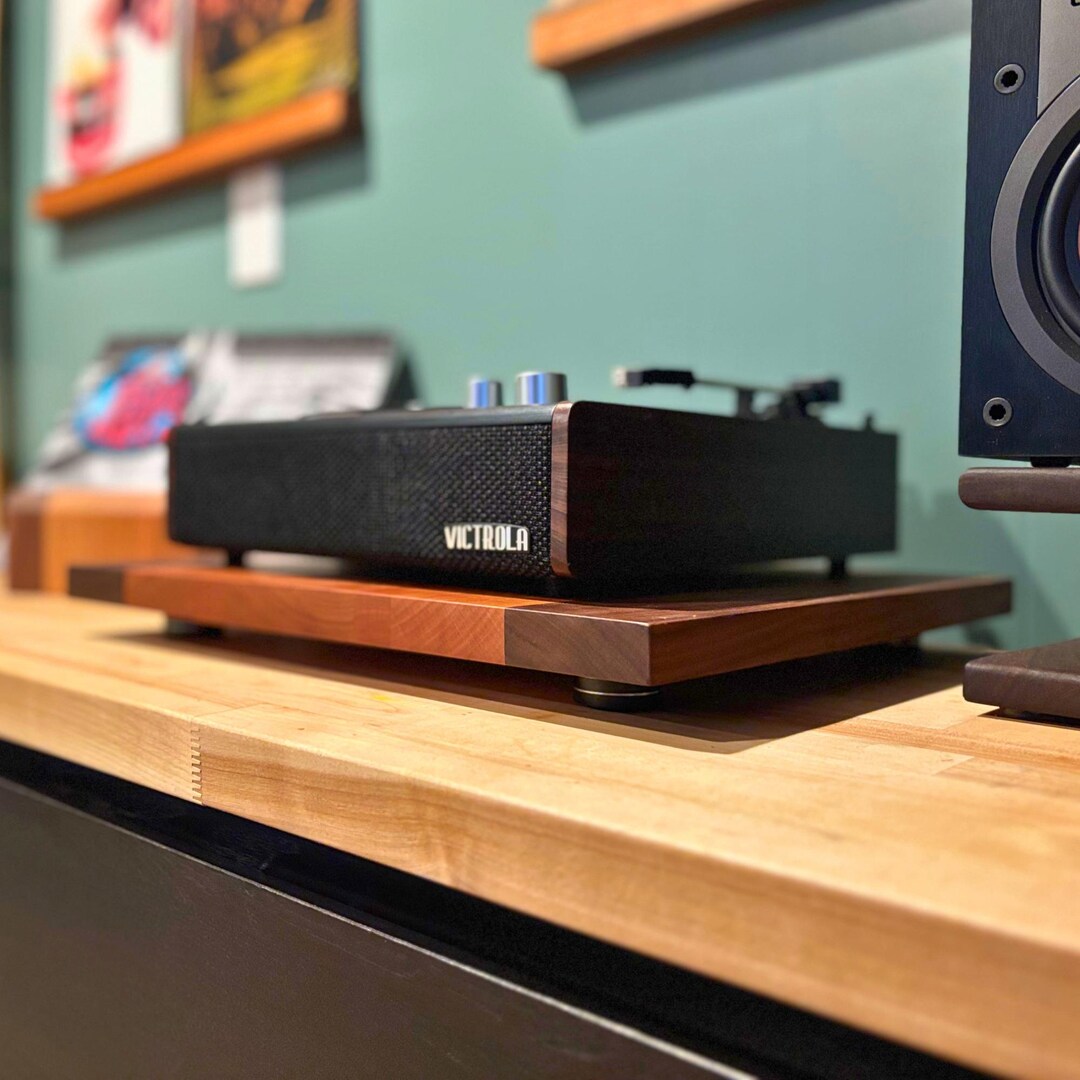 Record Player Riser Turntable Audio Isolation Platform: Walnut and Cherry Wood Anti ...