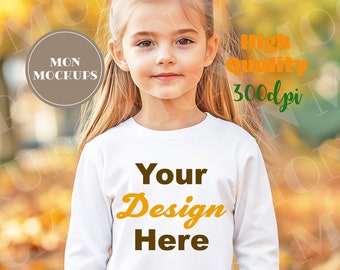 Long Sleeves Mockup Girl Fall Shirt Mockups Boho Toddler Photo Autumn Mock Up Kids Clothes Mock-up Girl Fashion Mock Up Digital Download Jpg